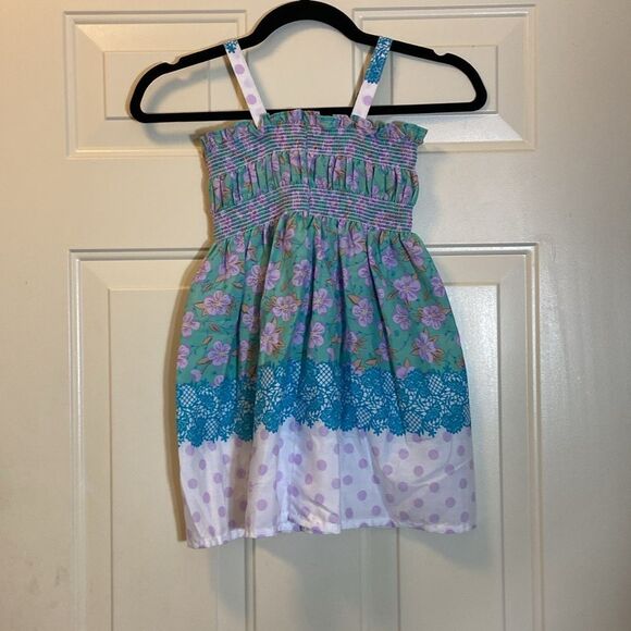 Handmade Floral and Polka Dot Sundress Kids Size Approximately 3T Not Tag - Picture 2 of 4